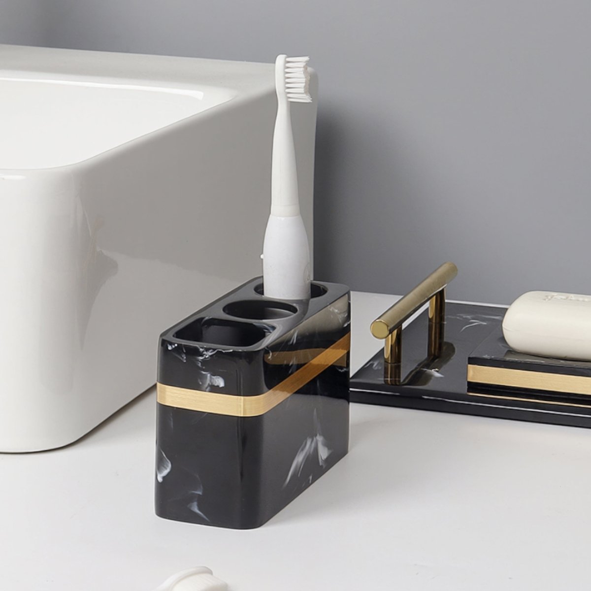 DECORVA – Elegante Vassoio in Marmo Nero per Decorazioni di Lusso per Bagno