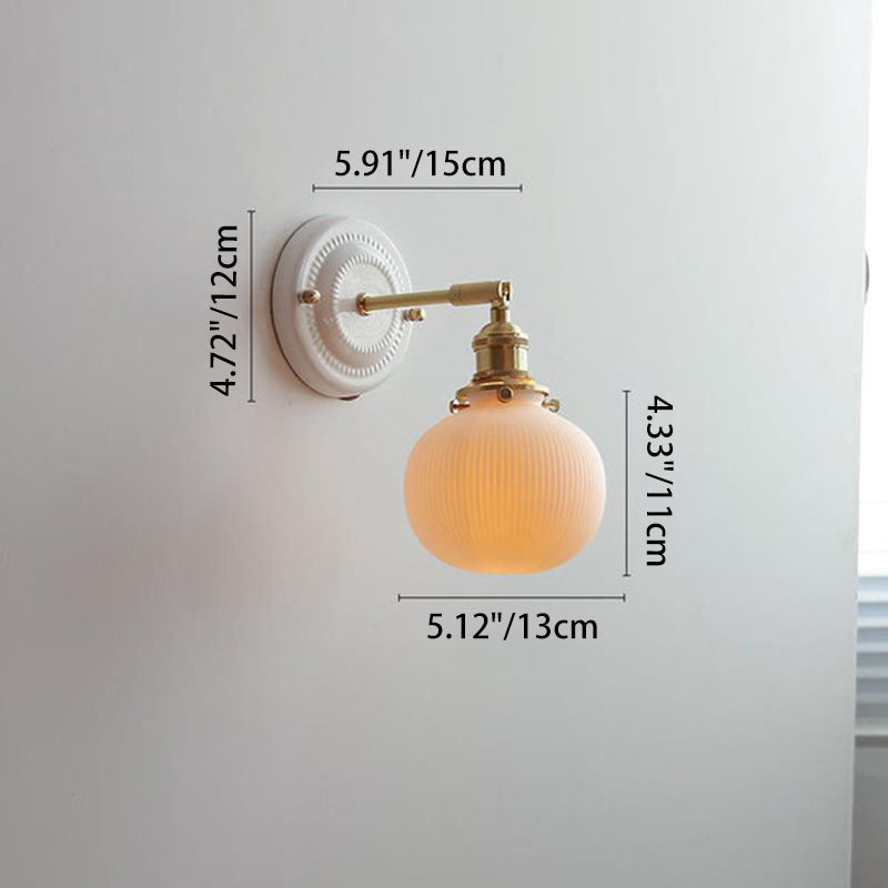 Applique da parete in ceramica vintage tradizionale rotonda in ottone con 1 luce per soggiorno