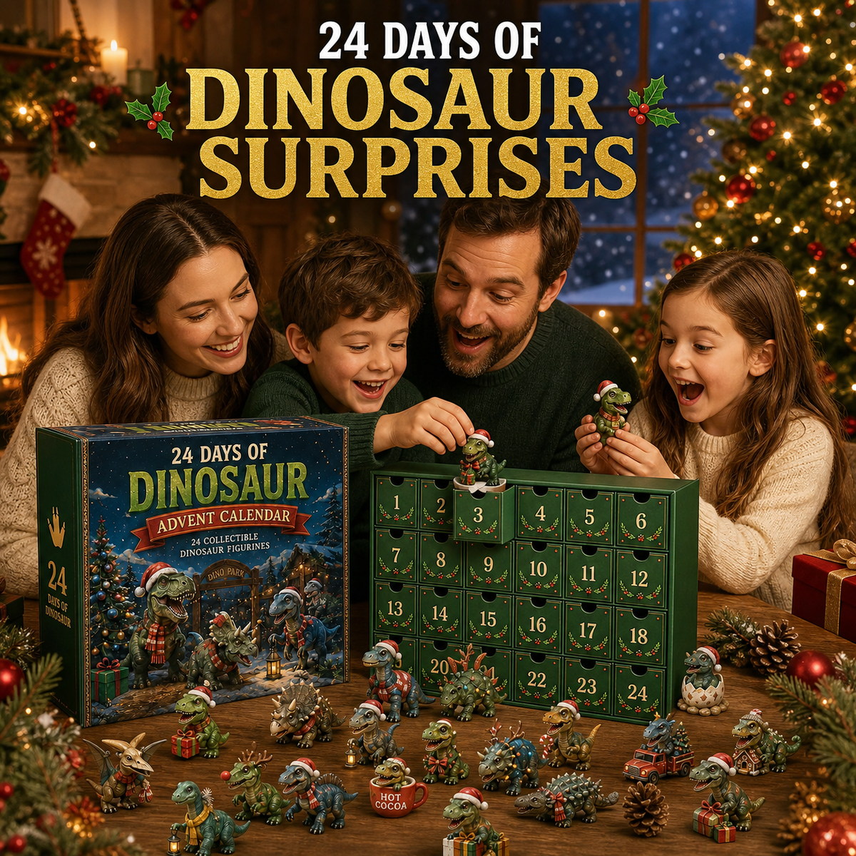 24 Giorni di Avvento di Natale con Dinosauri – 24 Figurine di Dinosauri Collezionabili e Sorprese Festive