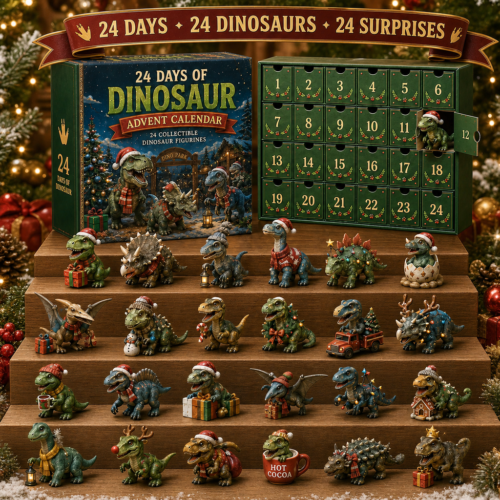 24 Giorni di Avvento di Natale con Dinosauri – 24 Figurine di Dinosauri Collezionabili e Sorprese Festive