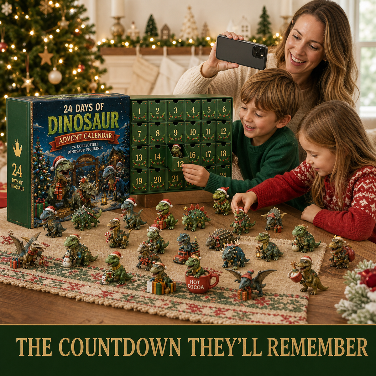 24 Giorni di Avvento di Natale con Dinosauri – 24 Figurine di Dinosauri Collezionabili e Sorprese Festive