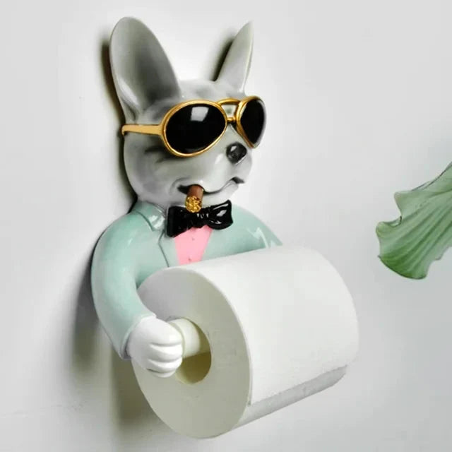 Porta Carta Igienica Design Cane in Resina Senza Perforazione Scatola per Fazzoletti