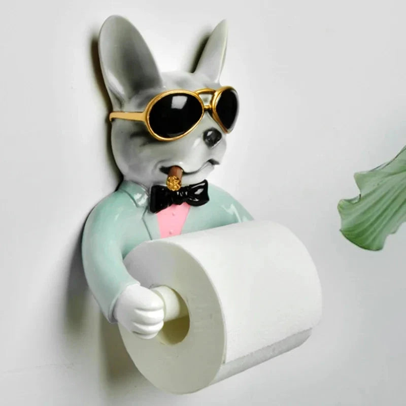 Porta Carta Igienica Design Cane in Resina Senza Perforazione Scatola per Fazzoletti
