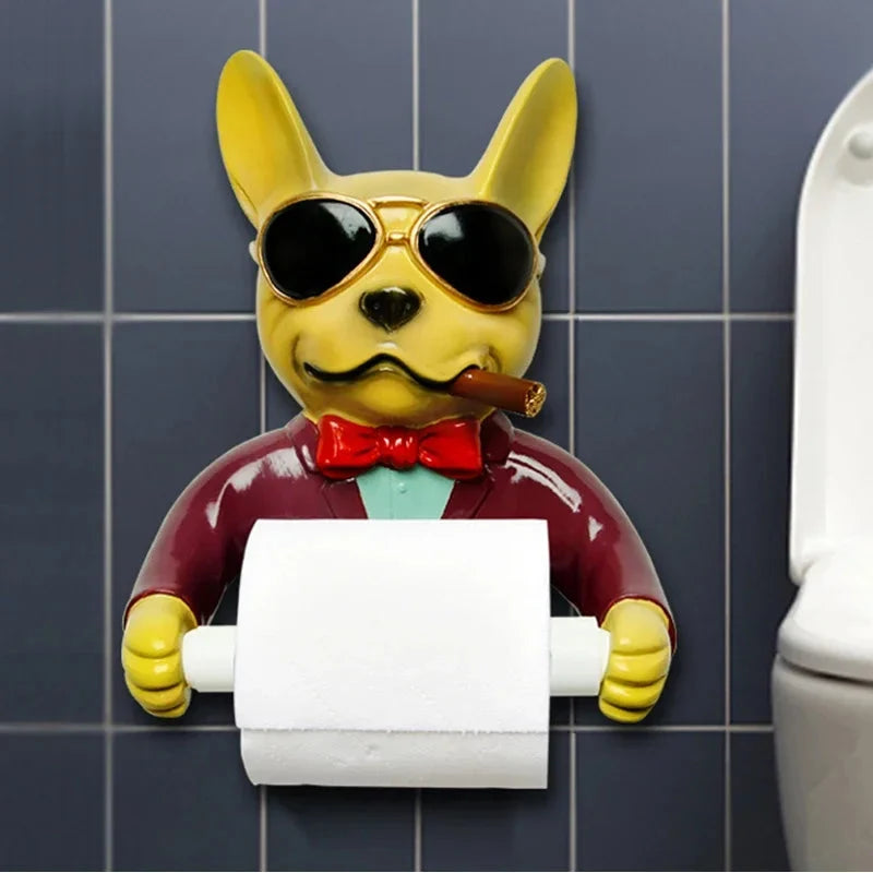 Porta Carta Igienica Design Cane in Resina Senza Perforazione Scatola per Fazzoletti