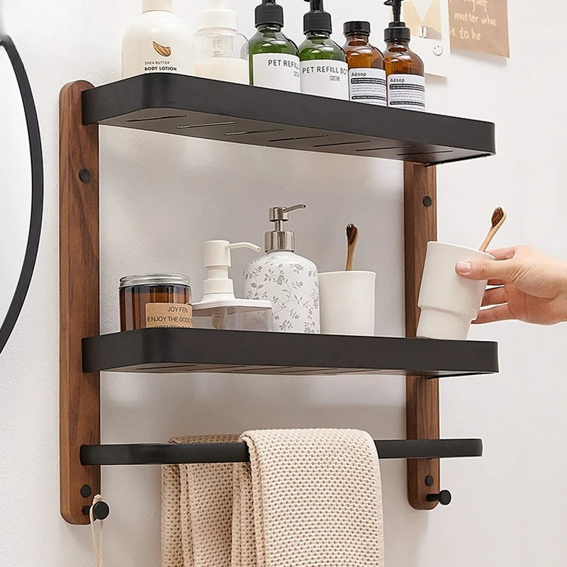 Mensole da Bagno a Muro Doppie in Legno e Alluminio