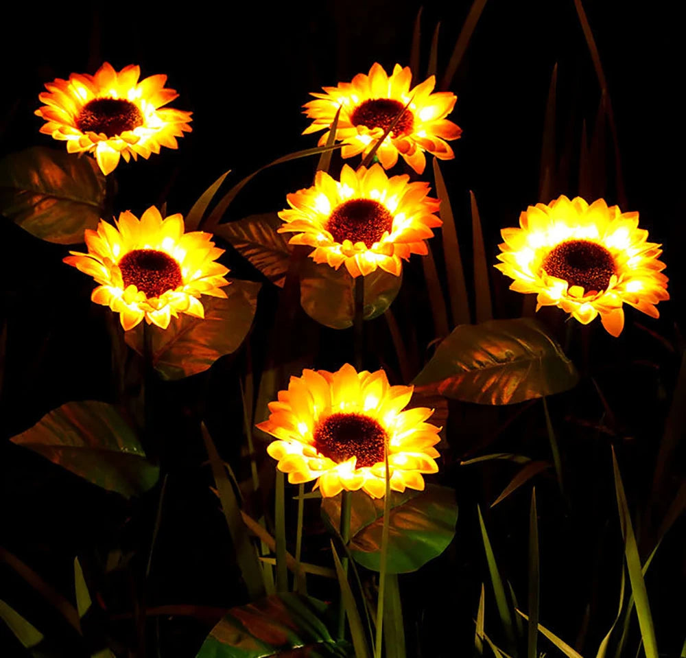 Lampada da esterno a forma di girasole impermeabile con pannello solare