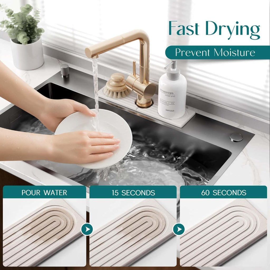 DRYBASE – Tappetino Asciugante Ultra-Assorbente in Diatomite per Spazi Lavello più Puliti