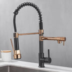 Rubinetto da Cucina DualFlow – Rubinetto in Ottone Nero e Oro con Doppio Beccuccio e Controllo a Leva Singola