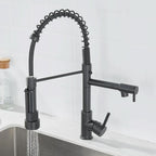 Rubinetto da Cucina DualFlow – Rubinetto in Ottone Nero e Oro con Doppio Beccuccio e Controllo a Leva Singola