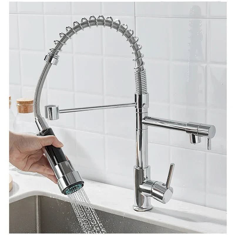 Rubinetto da Cucina DualFlow – Rubinetto in Ottone Nero e Oro con Doppio Beccuccio e Controllo a Leva Singola