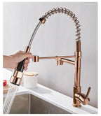 Rubinetto da Cucina DualFlow – Rubinetto in Ottone Nero e Oro con Doppio Beccuccio e Controllo a Leva Singola