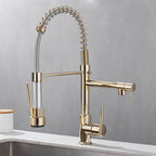 Rubinetto da Cucina DualFlow – Rubinetto in Ottone Nero e Oro con Doppio Beccuccio e Controllo a Leva Singola