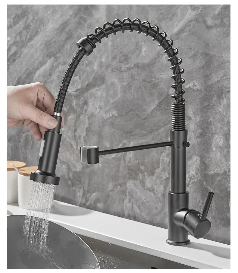 Rubinetto da Cucina DualFlow – Rubinetto in Ottone Nero e Oro con Doppio Beccuccio e Controllo a Leva Singola