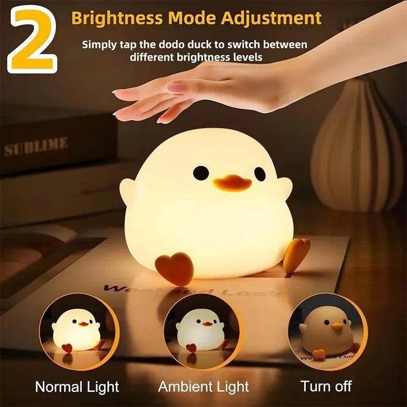 DUCKLUME – Carina Lampada Notturna LED a Forma di Anatra con Sensore Tattile in Silicone