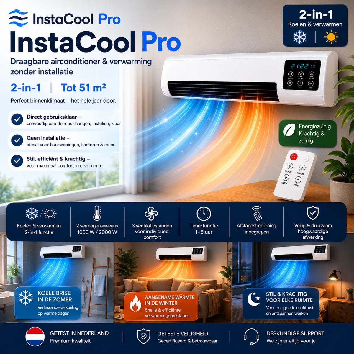 Condizionatore d'aria mobile e riscaldamento 2-in-1 – Senza installazione, fino a 51 m²