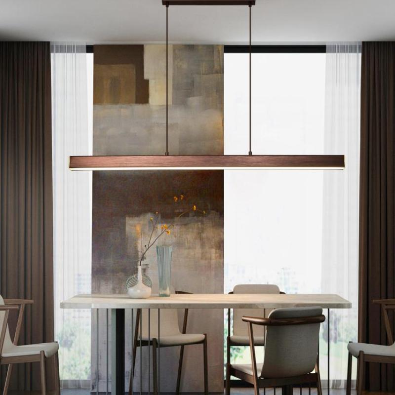 Lampada a sospensione LED in metallo lineare moderno Thala Nera/Marrone