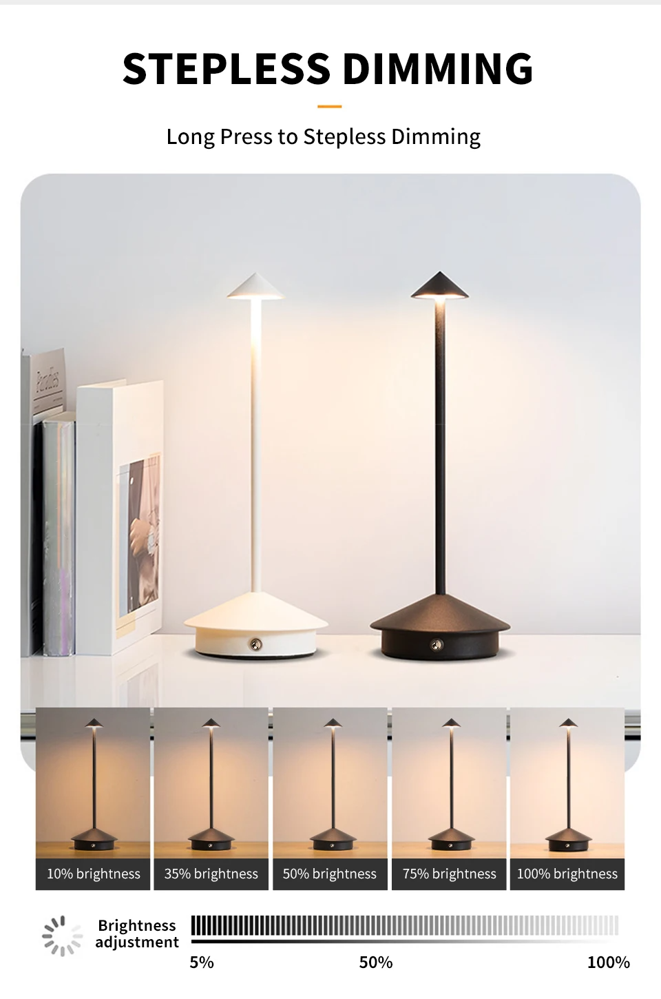 LumaTouch – Lampada da Tavolo LED Ricaricabile con Dimming Continuo