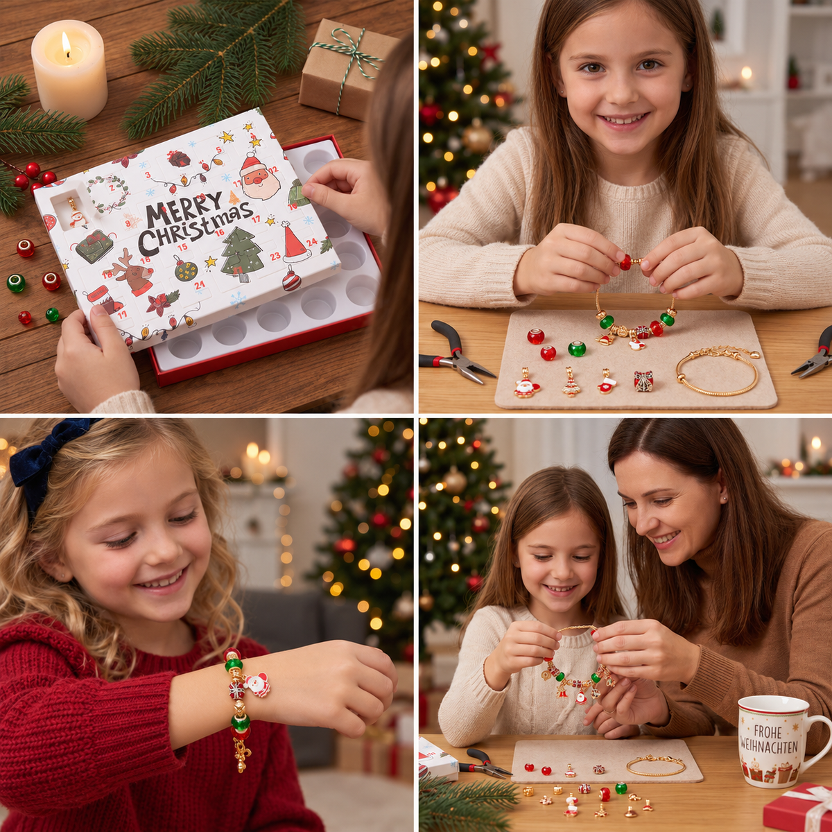 Calendario dell'Avvento con braccialetto di Natale da 24 giorni – Set di gioielli fai da te per ragazze