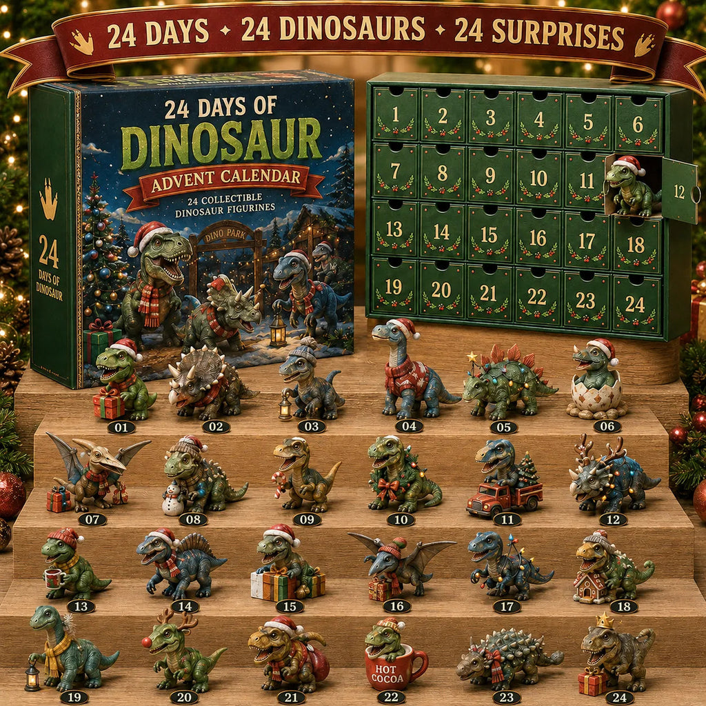 24 Giorni di Avvento di Natale con Dinosauri – 24 Figurine di Dinosauri Collezionabili e Sorprese Festive