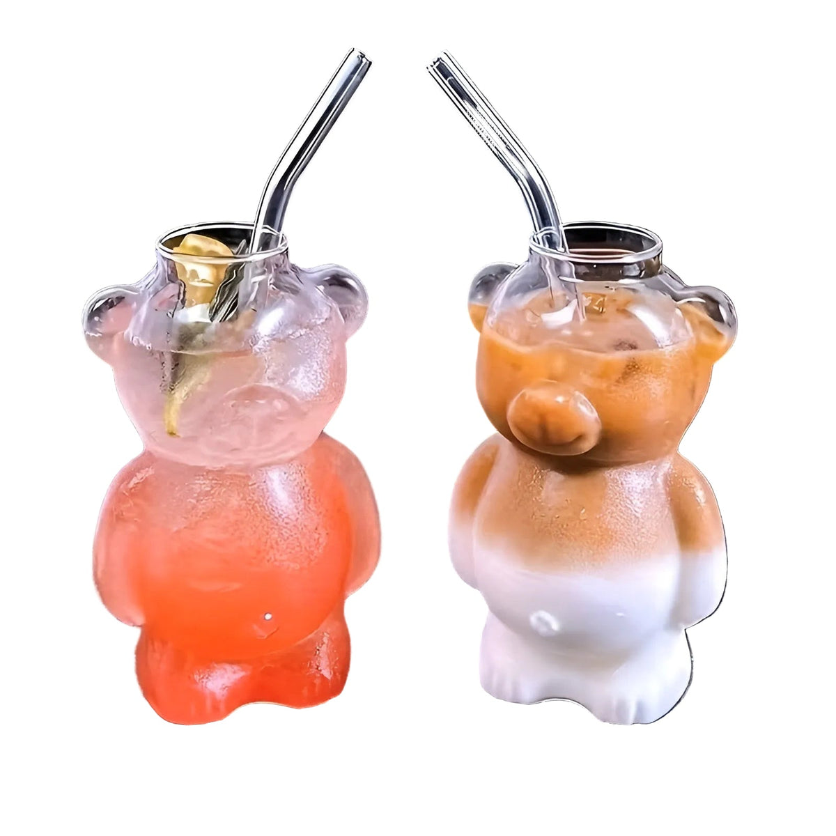 Set di bicchieri in vetro Bär (2 pezzi) – Design carino in vetro borosilicato | Con cannuccia in vetro per caffè e cocktail