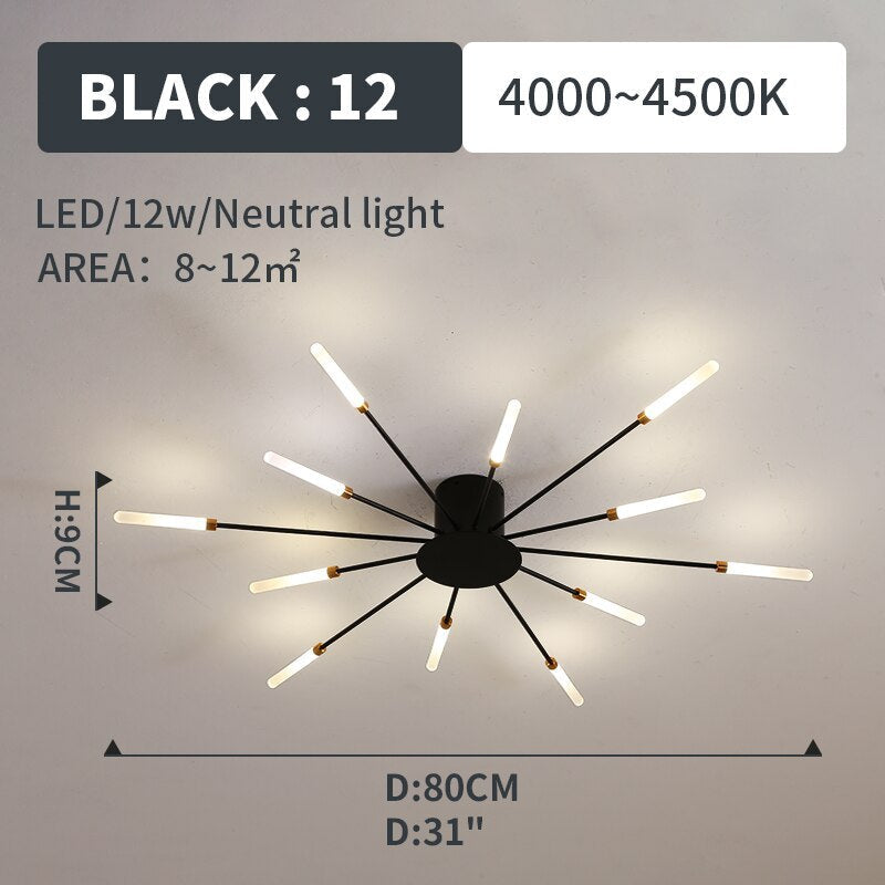 Wesley Flush-Mount Ceiling Light Fuochi d'Artificio, Nero/Oro