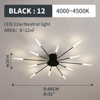 Wesley Flush-Mount Ceiling Light Fuochi d'Artificio, Nero/Oro
