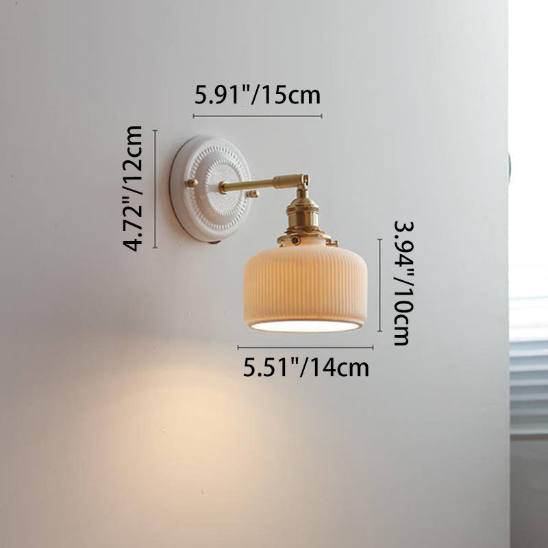 Applique da parete in ceramica vintage tradizionale rotonda in ottone con 1 luce per soggiorno