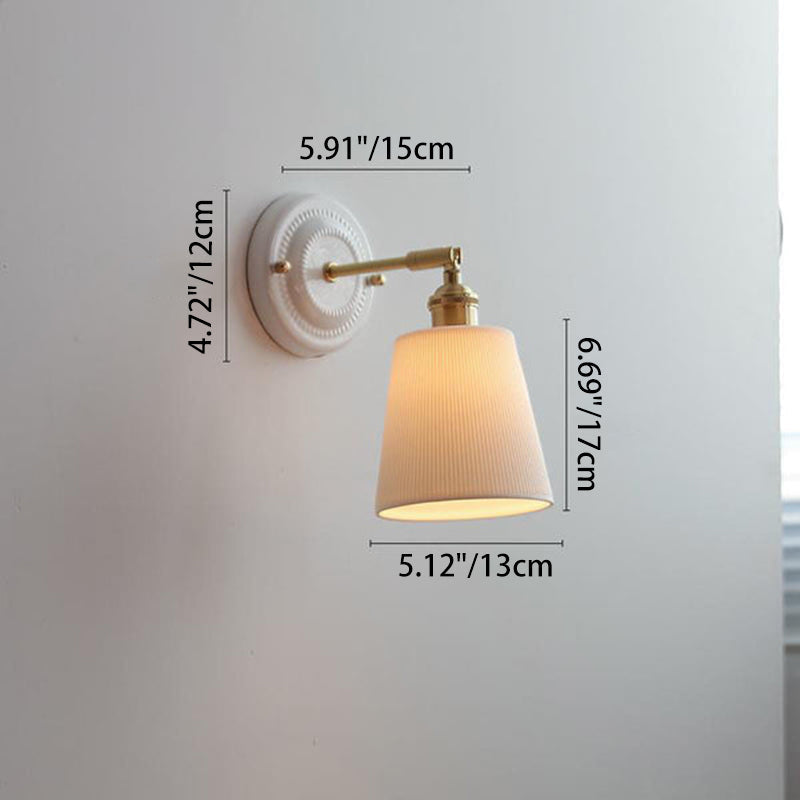 Applique da parete in ceramica vintage tradizionale rotonda in ottone con 1 luce per soggiorno