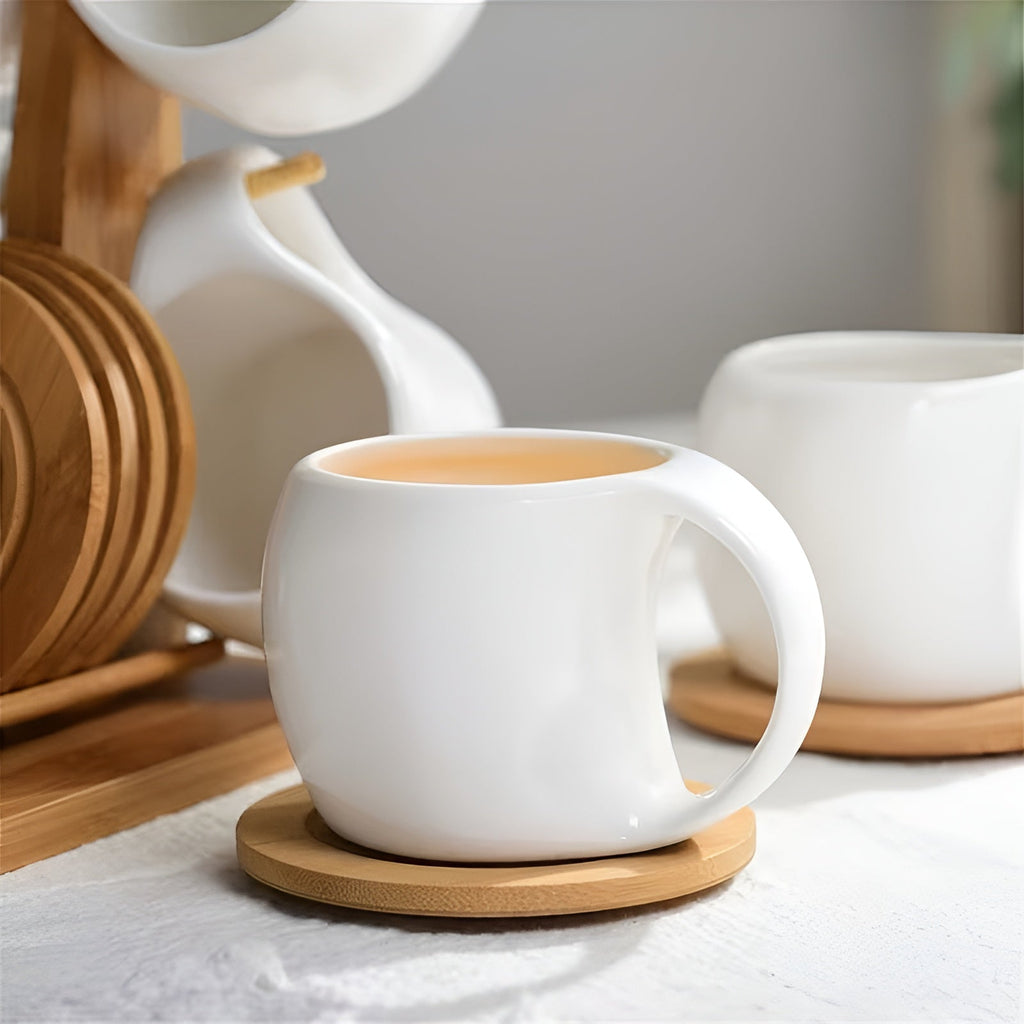 Set di tazze da caffè in ceramica con piattino e supporto – Elegante e Decorativo | Perfetto per caffè e casa