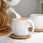 Set di tazze da caffè in ceramica con piattino e supporto – Elegante e Decorativo | Perfetto per caffè e casa