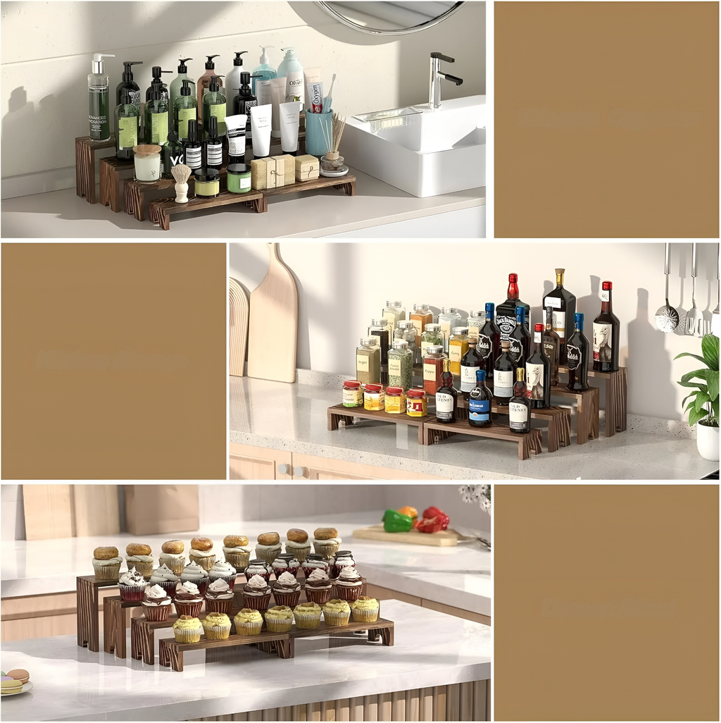 Espositore a più piani in legno – Impilabile e Versatile | Perfetto per tavoli da dessert, decorazioni e stand di vendita