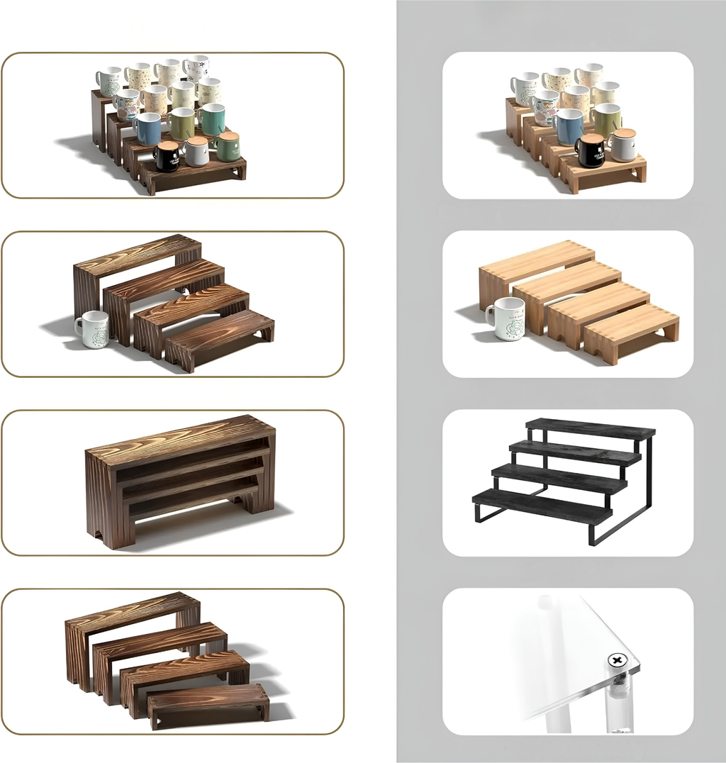 Espositore a più piani in legno – Impilabile e Versatile | Perfetto per tavoli da dessert, decorazioni e stand di vendita