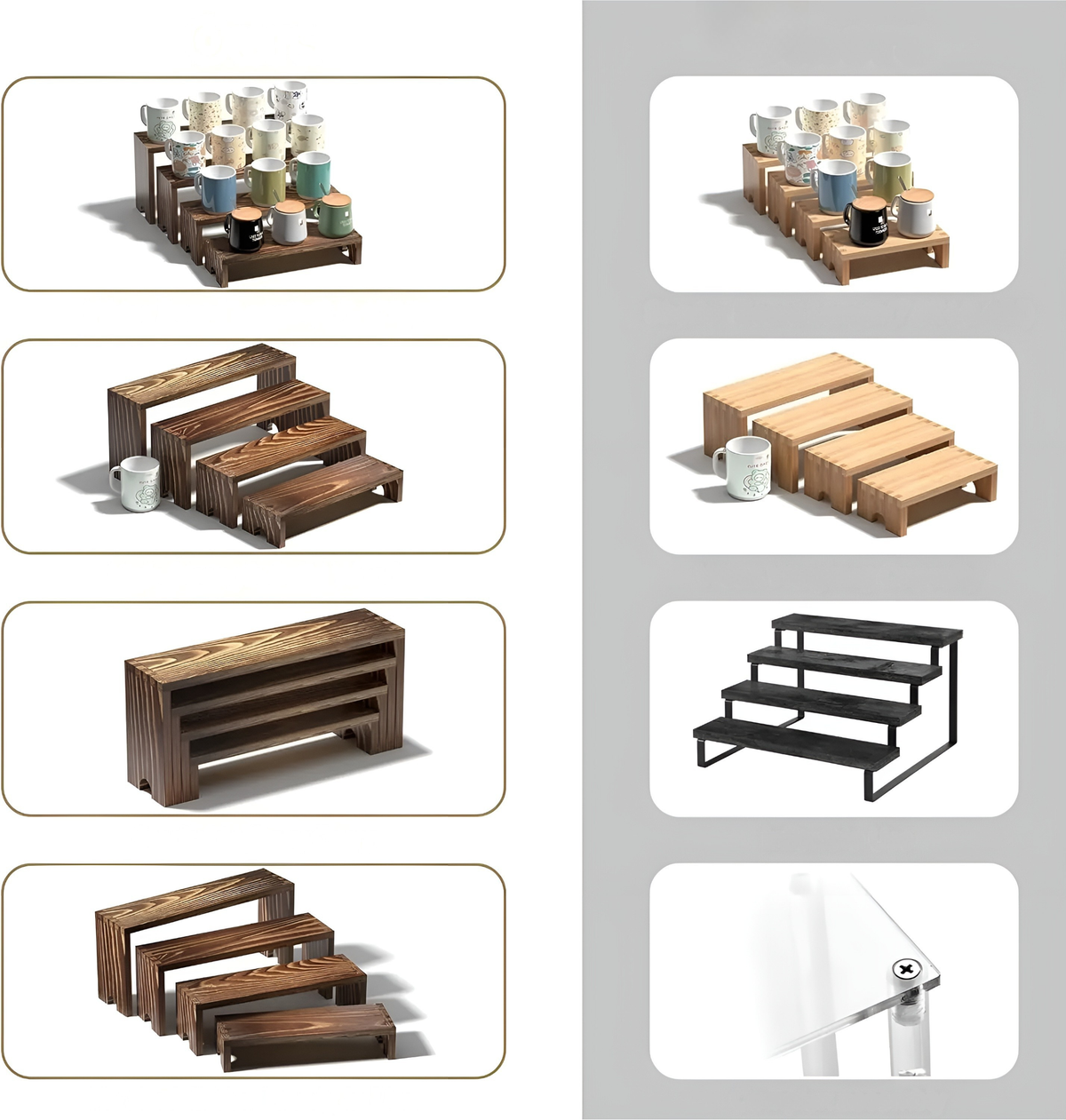 Espositore a più piani in legno – Impilabile e Versatile | Perfetto per tavoli da dessert, decorazioni e stand di vendita