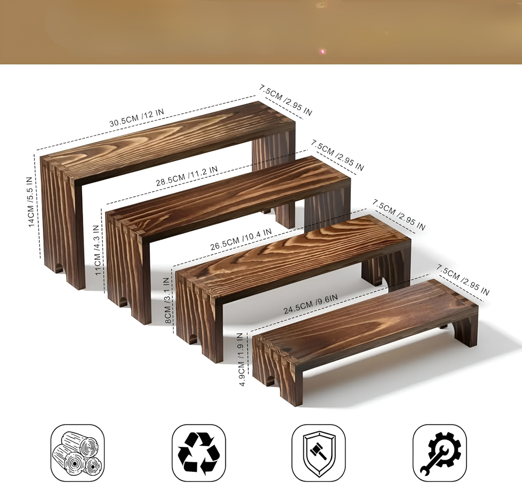 Espositore a più piani in legno – Impilabile e Versatile | Perfetto per tavoli da dessert, decorazioni e stand di vendita