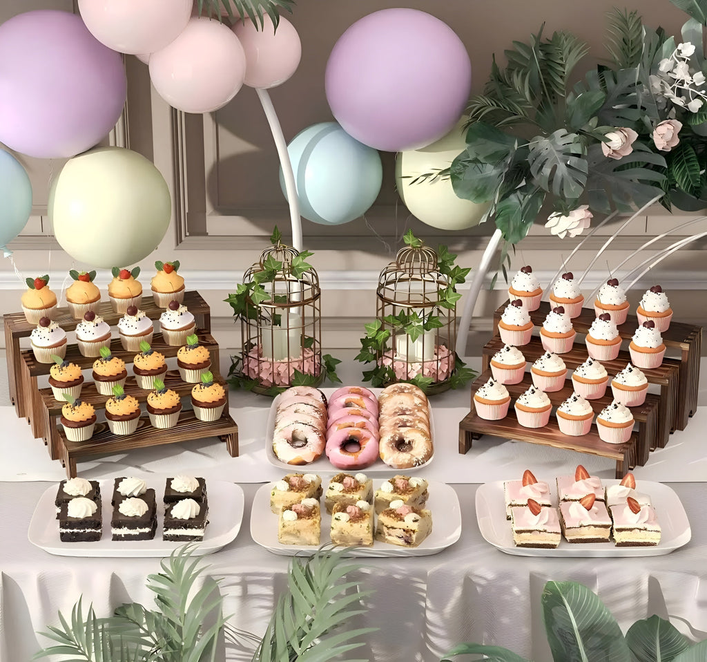 Espositore a più piani in legno – Impilabile e Versatile | Perfetto per tavoli da dessert, decorazioni e stand di vendita