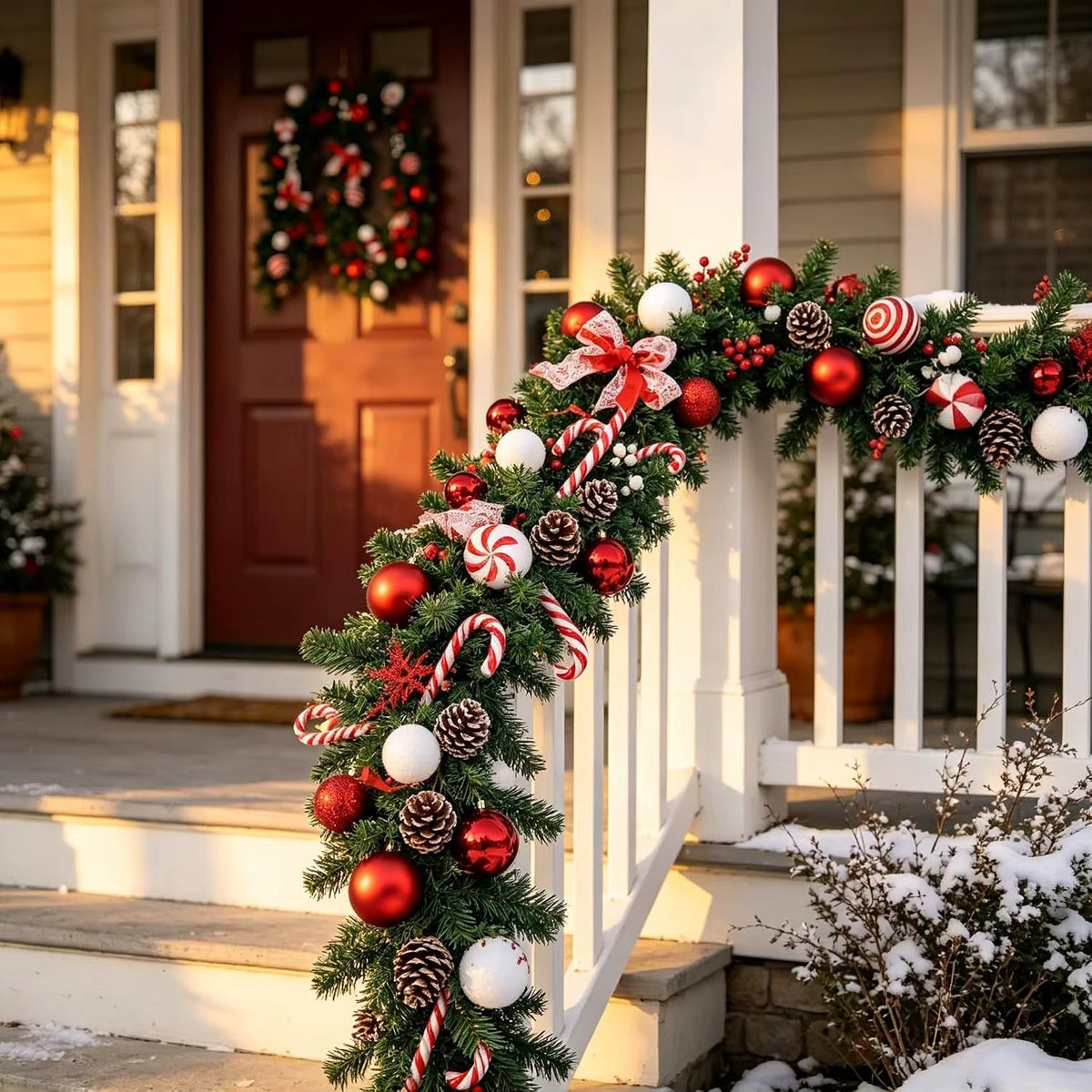 Ghirlanda di Natale Coperta di Neve con Pigne e Bacche Rosse – Decorazione Natalizia Flessibile