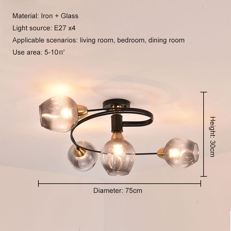 Valentina Lampada da Soffitto Flush Mount, Vetro, Nero/Oro, Sala da Pranzo