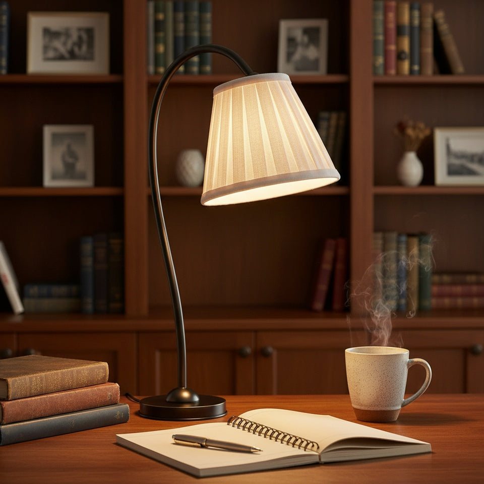 Lampada da Tavolo con Paralume in Lino Ottone
