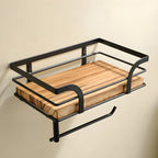 Mensola in legno con porta-rotolo – Organizzatore pratico per il bagno