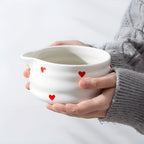 Ciotola per Matcha con design a cuore – 4/5 pezzi con versatore e frusta in bambù | Ideale per uso domestico