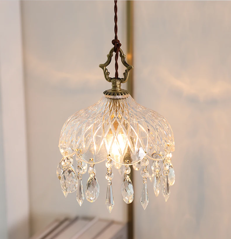 Lampada a sospensione in vetro retro francese