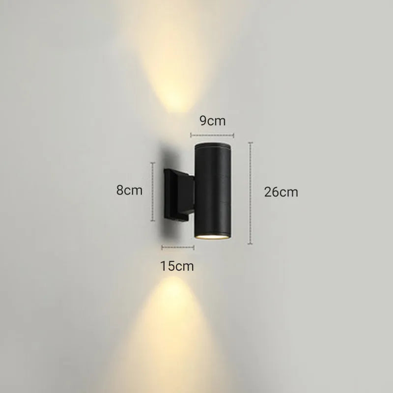 Lampada da Parete Esterno a Doppia Testa in Metallo Minimalista Kren, Nera