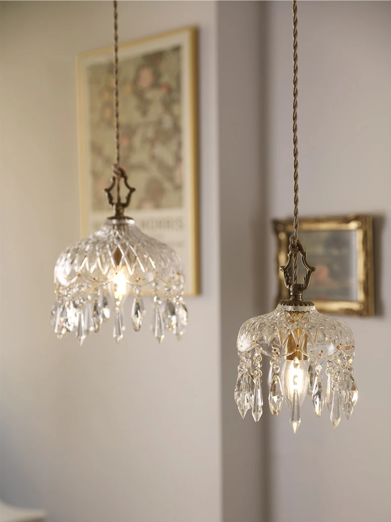 Lampada a sospensione in vetro retro francese