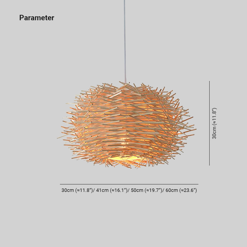 Lampade a Sospensione Muto Nido Uccelli Legno Rattan Marrone