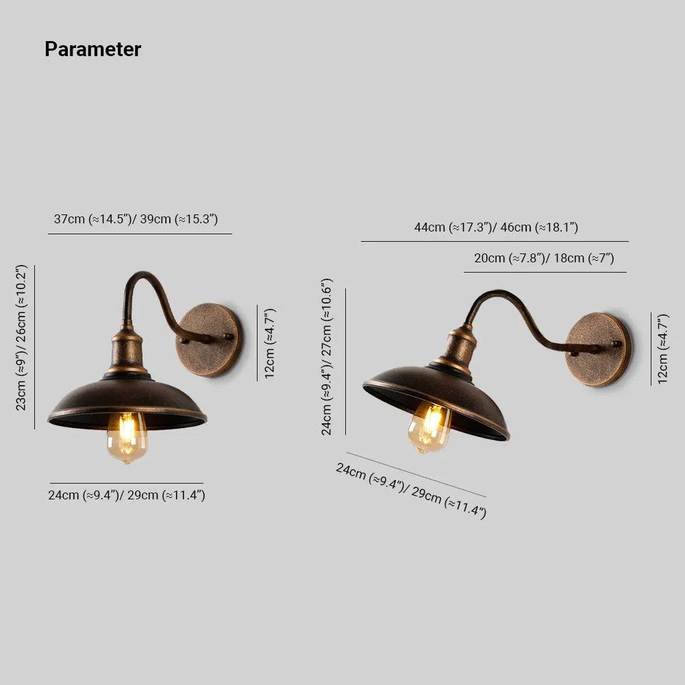 Lampada da parete in metallo a forma di ciotola Ray, ottone antico