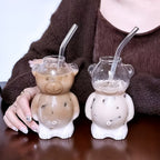 Set di bicchieri in vetro Bär (2 pezzi) – Design carino in vetro borosilicato | Con cannuccia in vetro per caffè e cocktail