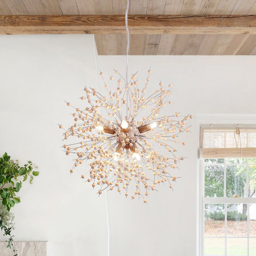 Frendorf | Lampadario Pusteblumen con perline di legno | Design Starburst Fuochi d'artificio