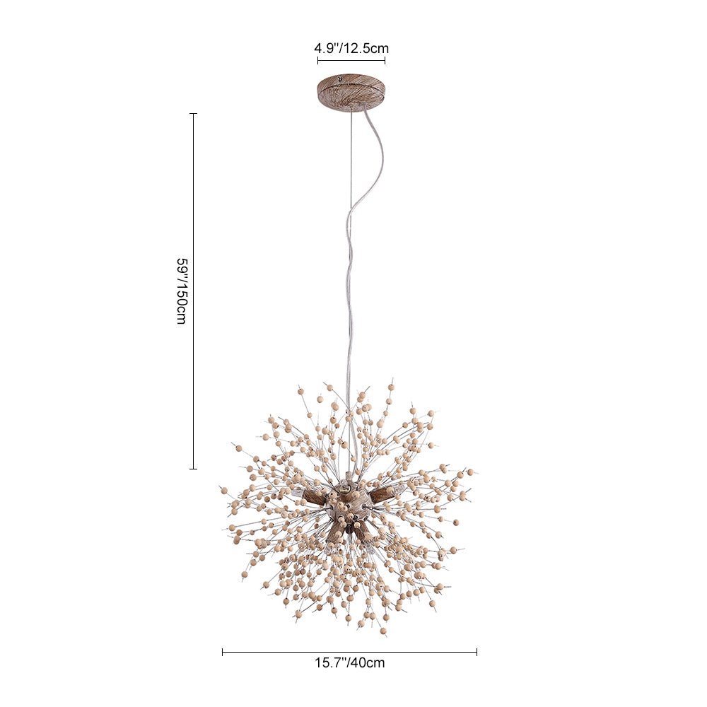Frendorf | Lampadario Pusteblumen con perline di legno | Design Starburst Fuochi d'artificio