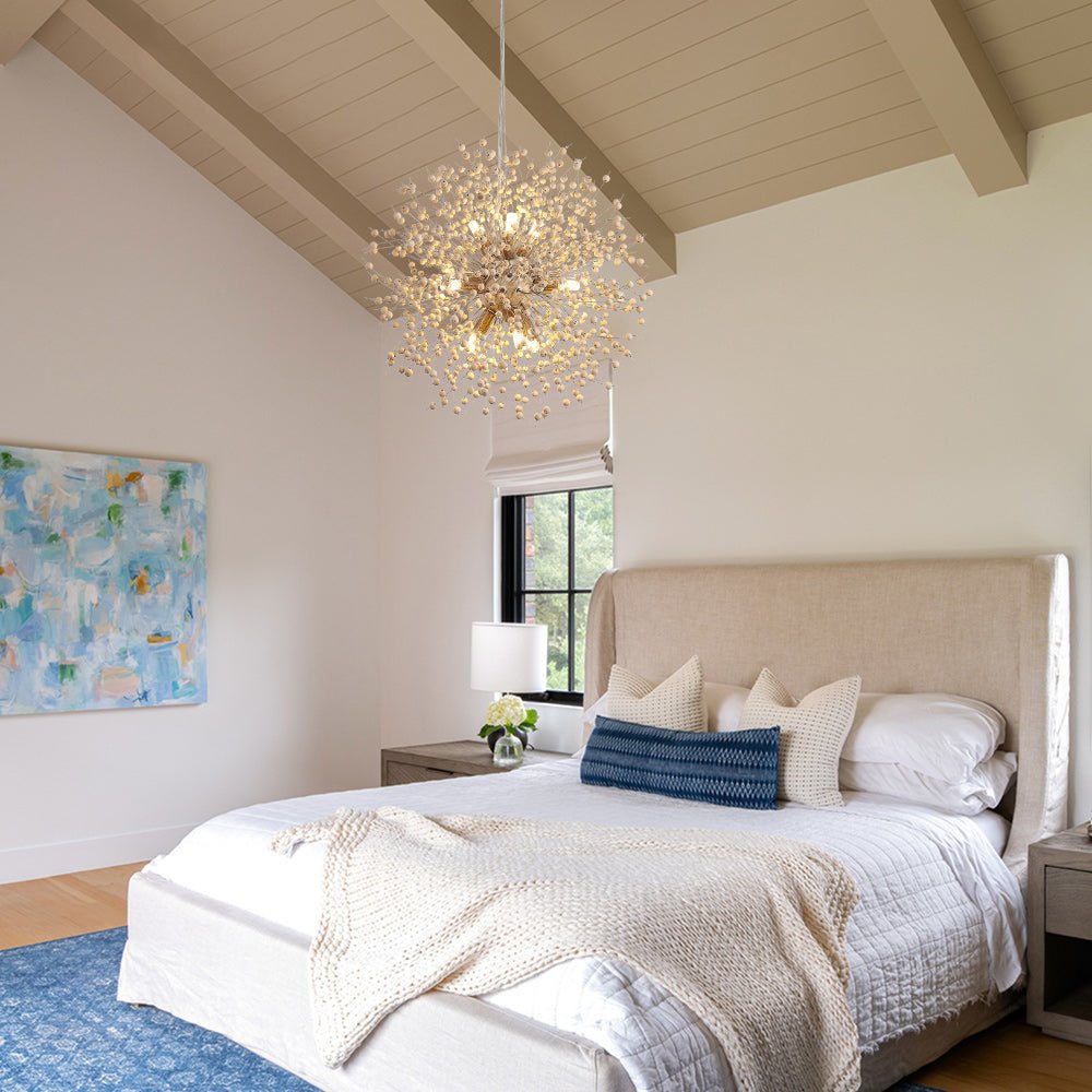 Frendorf | Lampadario Pusteblumen con perline di legno | Design Starburst Fuochi d'artificio