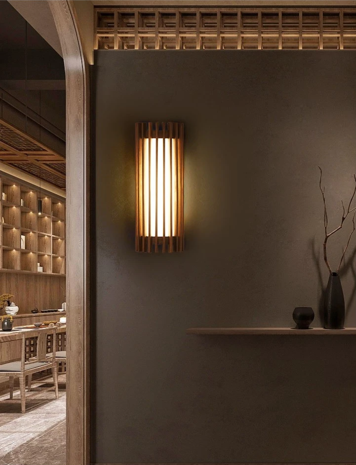 “ZenAura Wabi-Sabi Applique” – Applique LED in Noce Retro Giapponese